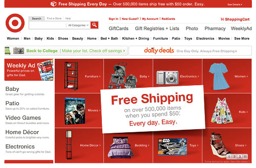 The homepage of Target.com